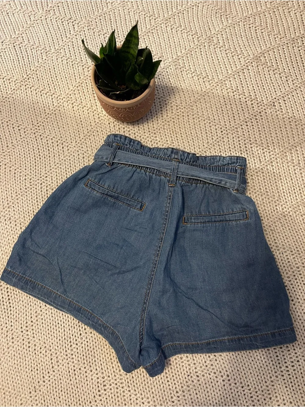 Forever 21 High-Waist Denim Paperbag Shorts in Blue